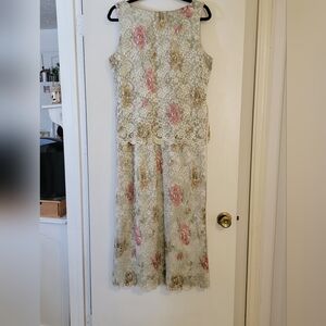Vtg Dress barn Maxi dress green pink floral lace lined spring Easter
